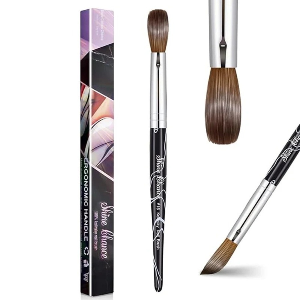 Size 16# Black 100% Kolinsky Sable Acrylic Nail Art Brushes UV Gel (Size 16)